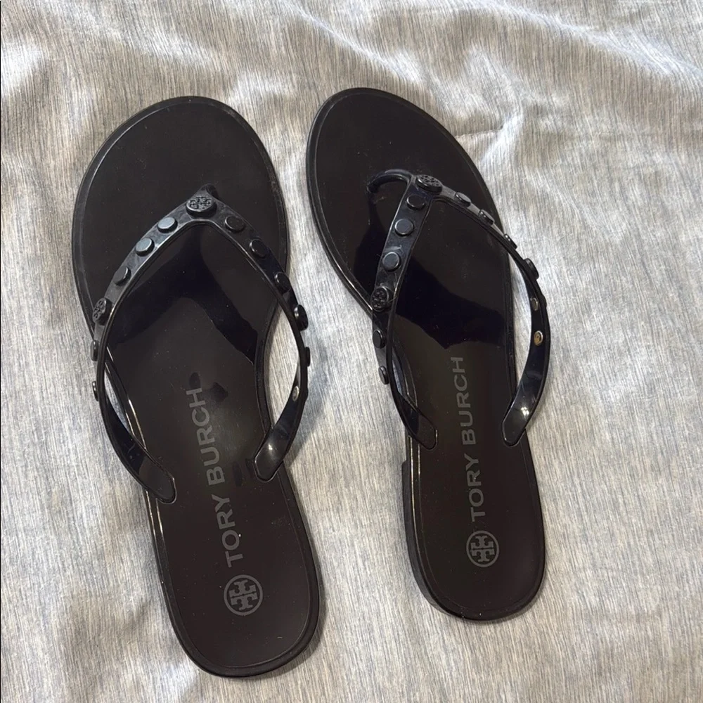 Tory Burch Black Miller Jelly Logo Flip Flop Sandals